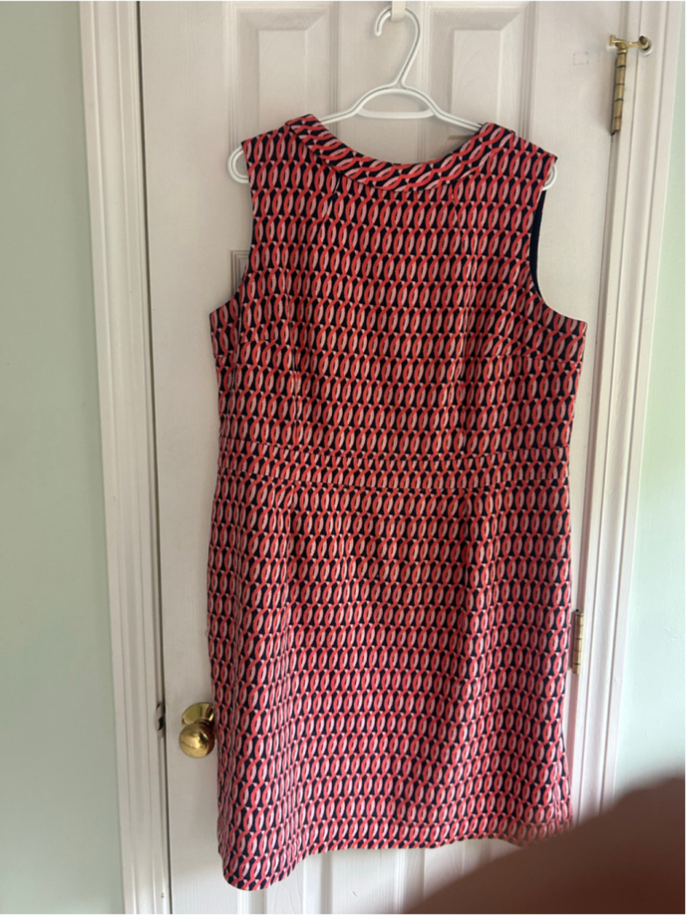 Women's Boden Midi Dress Size 16 R Pink Navy Blue Patterned Sleeveless